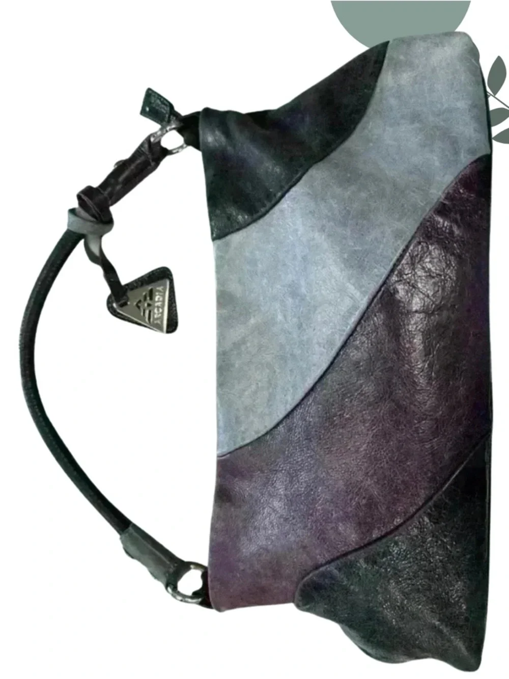 Arcadia Leather Hobo Bag Italy Colorblock Black Purple - Picture 7 of 10